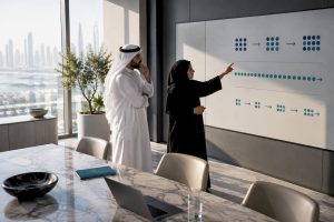 Executives comparing data processing architecture options