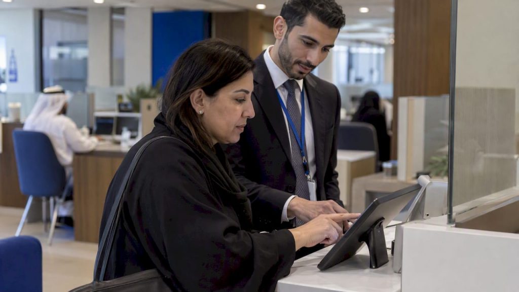 Customer using an Arabic-first banking interface