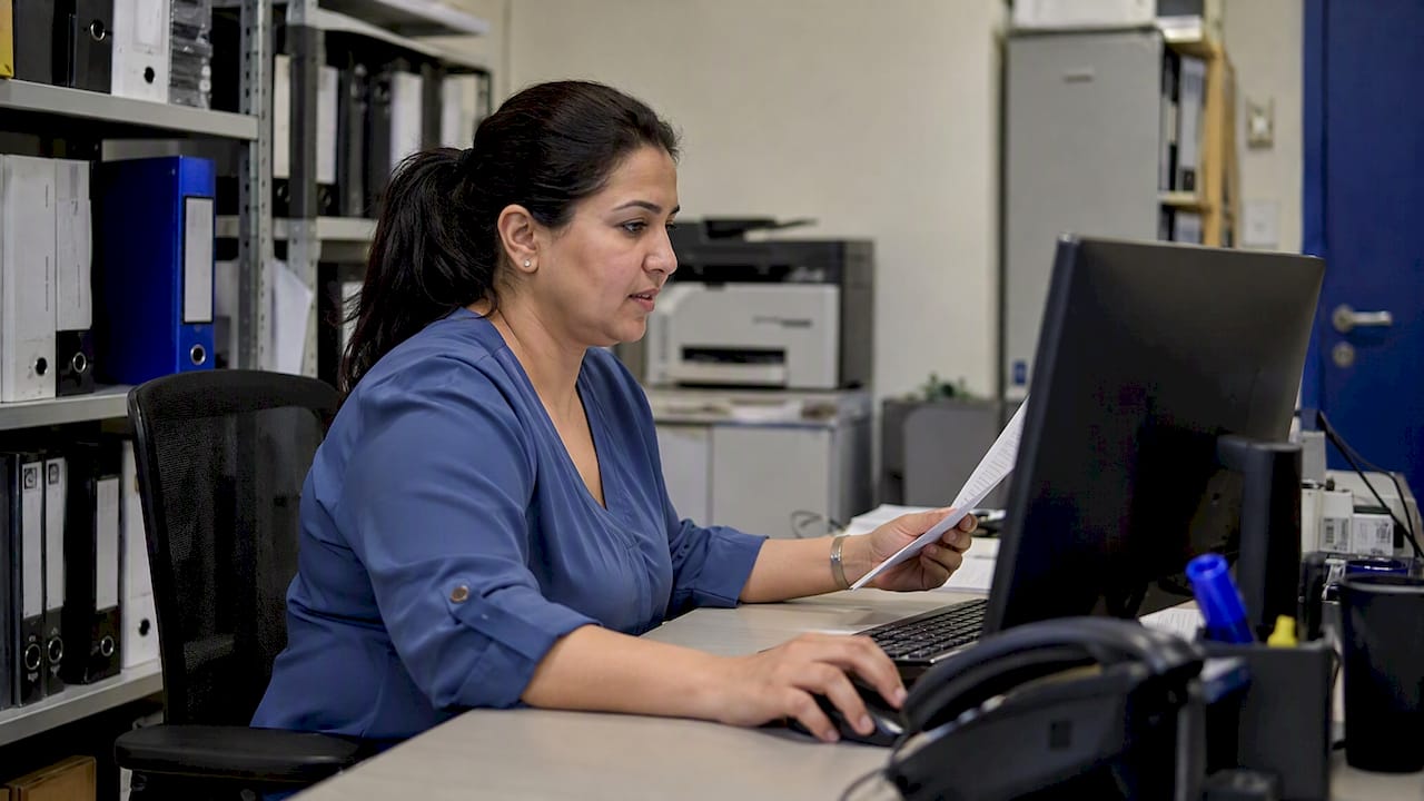 Coordinator checks facilities invoice records