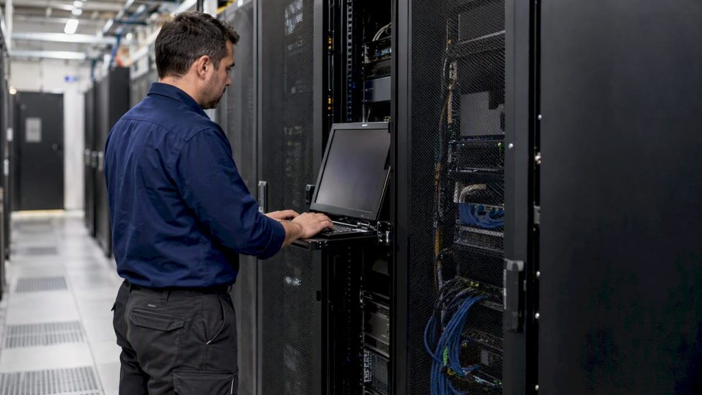 Engineer checking an on-premises database host