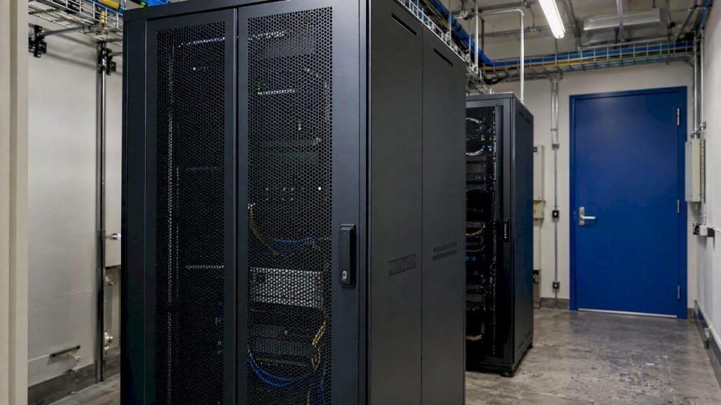 Secure server cabinet in an enterprise infrastructure room